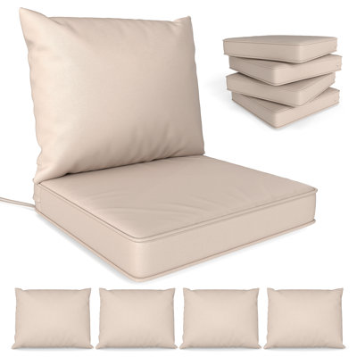 Ensemble de 4 coussins pour chaises d'extérieur, 61 x 61 cm, coussins d'assise et de dossier résistants à l'eau avec mousse 25D, antidérapants et lavables à la machine.