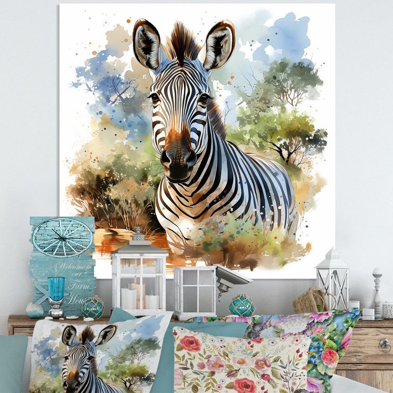 Zèbre, savane, art mural, H 16 po x l 16 po x P 1 po