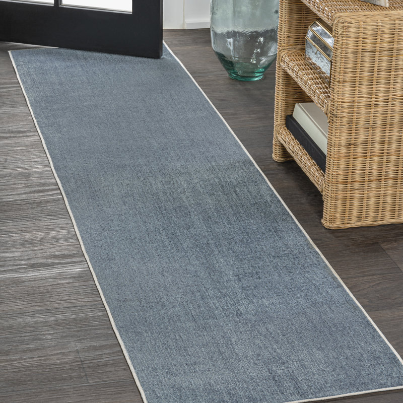 Twyla Classic Solid Low-Pile Machine-Washable Blue Rug, Runner 2' x 7'10"