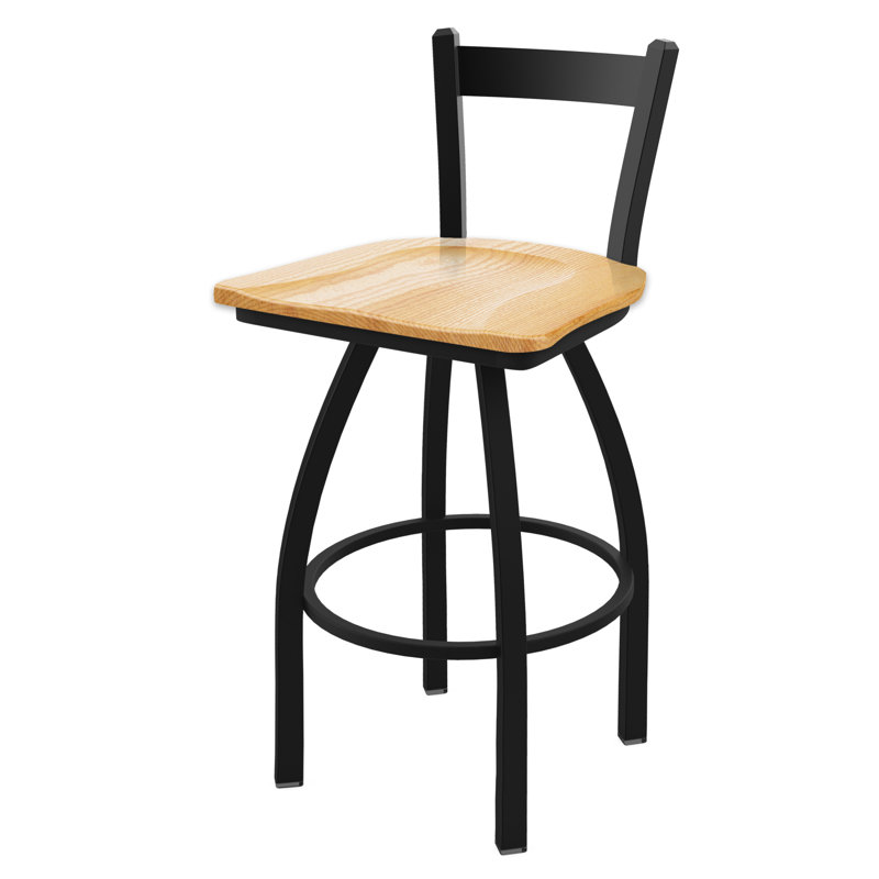 821 Catalina Low Back Swivel Counter Stool, Black Wrinkle, Wood-Natural Oak, Bar Stool ( 30" Seat Height)