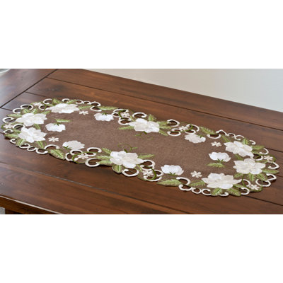Magnolia on Brown Table Runner