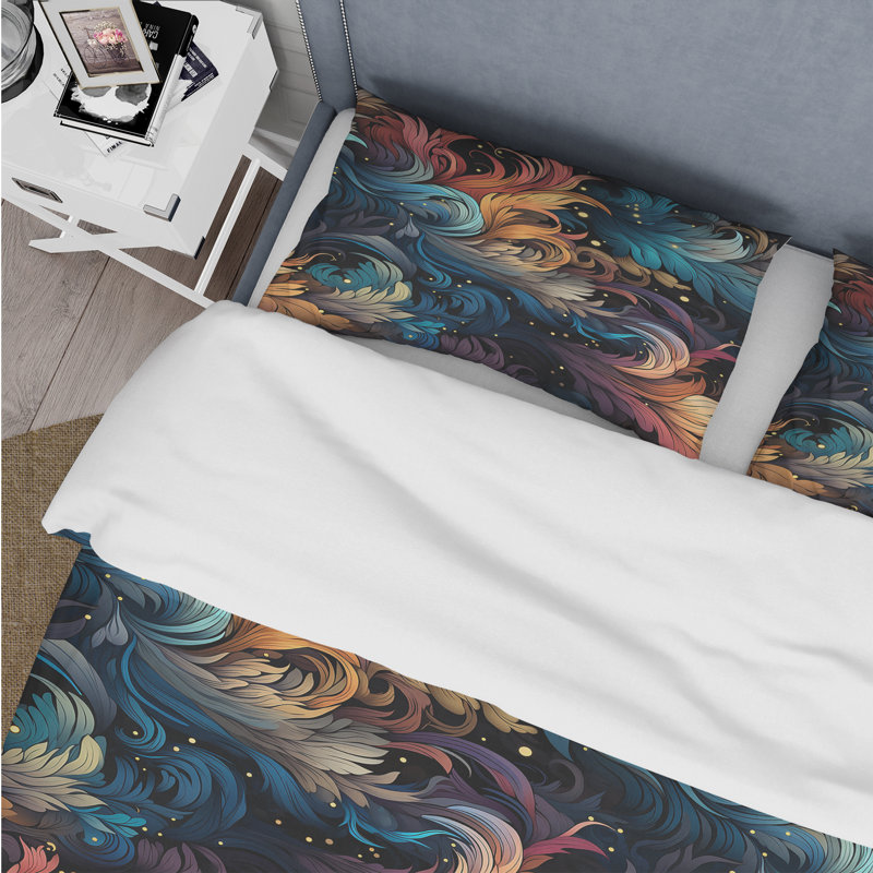 Ensemble de housse de couette bleu et jaune Cosmic Radiance - Botanical, Housse de couette pour grand lit et 2 taies décor