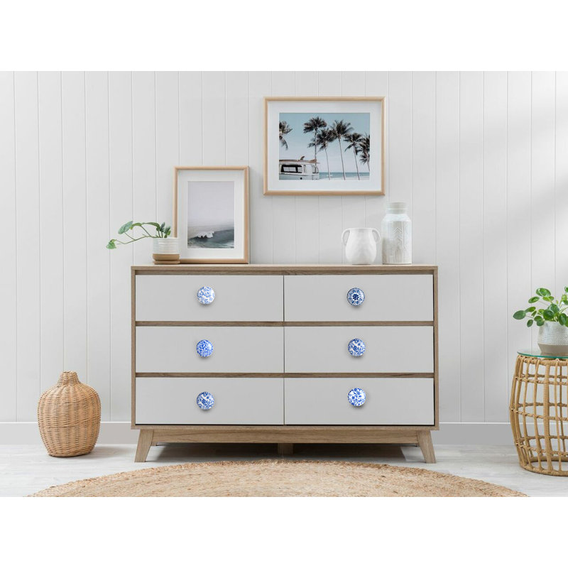 Blue and White Ceramic Round Drawer Knobs Set of 10