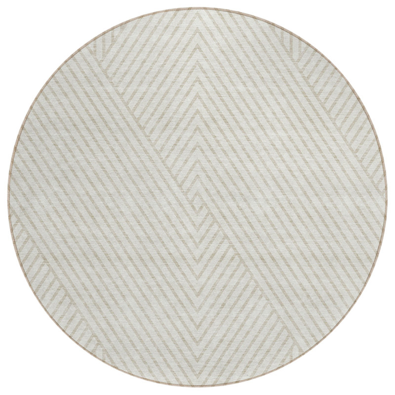 Tapis extérieur rond lavable géométrique 8 pi ivoire et beige pâle