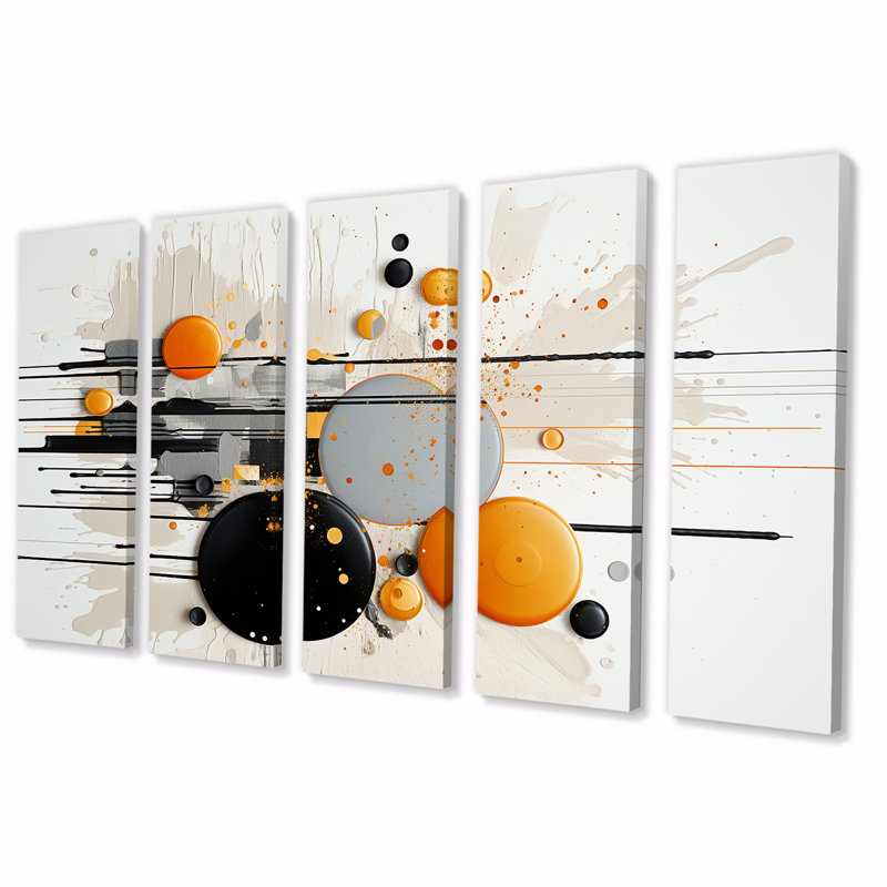 «Silver Moon Rising - Minimalisme», art mural 5 pièces, H 28 po x l 60 po