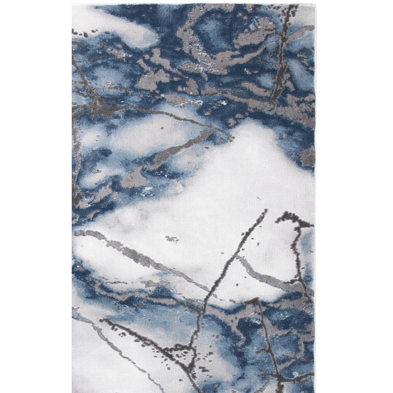 John-Paul Craft Performance Abstract Rug, Rectangle 2'7" x 5', Gray/Blue