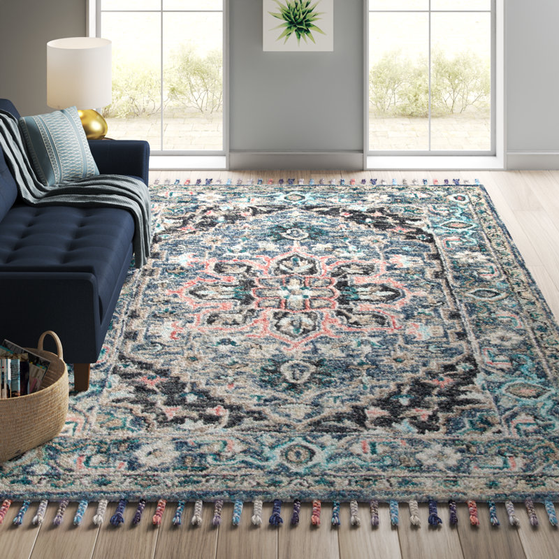 Arkadijus Oriental Handmade Tufted Wool/Cotton Area Rug in Pink/Blue, Rectangle 6' x 9'