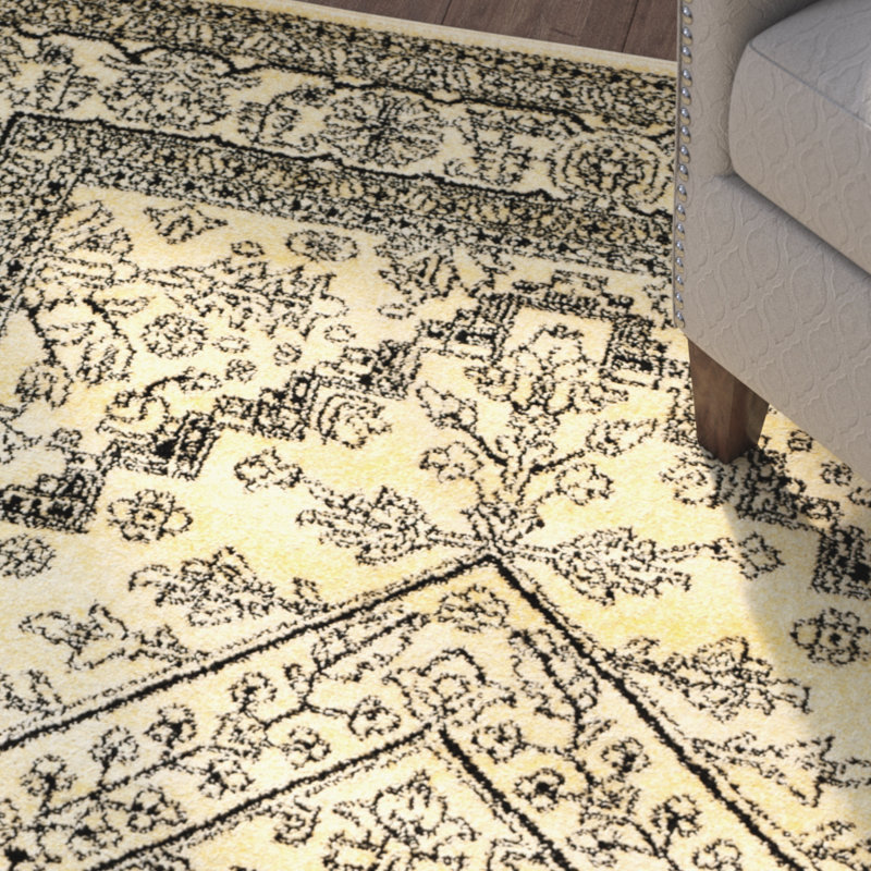 Nicarla Oriental Gold/Black Area Rug, Rectangle 5'1" x 7'6"