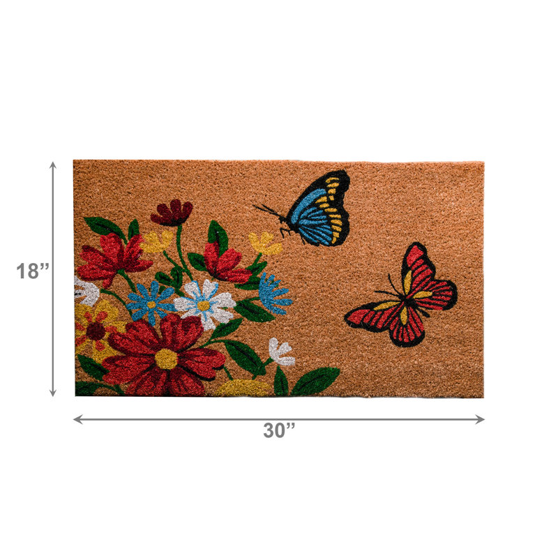 Tapis de porte en fibre de coco et papillons