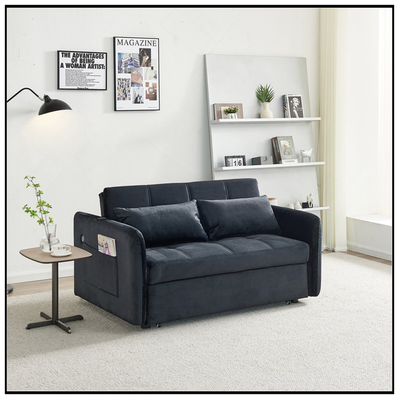 Canapé-lit gigogne escamotable polyvalent en velours avec chargement USB, parfait pour la vie moderne et peu encombrant, Noir