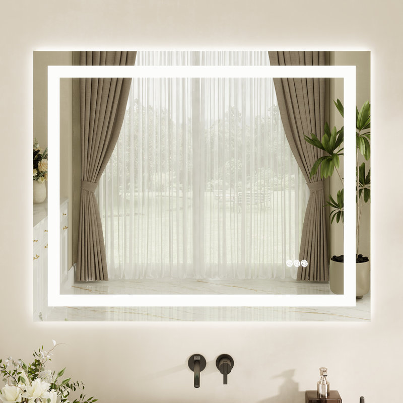 Deervalley 40"X 32"  LED Bathroom Mirror With Lights, 1.5X Anti-Fog, Front And Backlit Frameless LED Mirror
