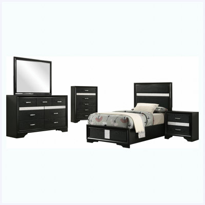 Ensemble de chambre à coucher simple 5 pièces Black