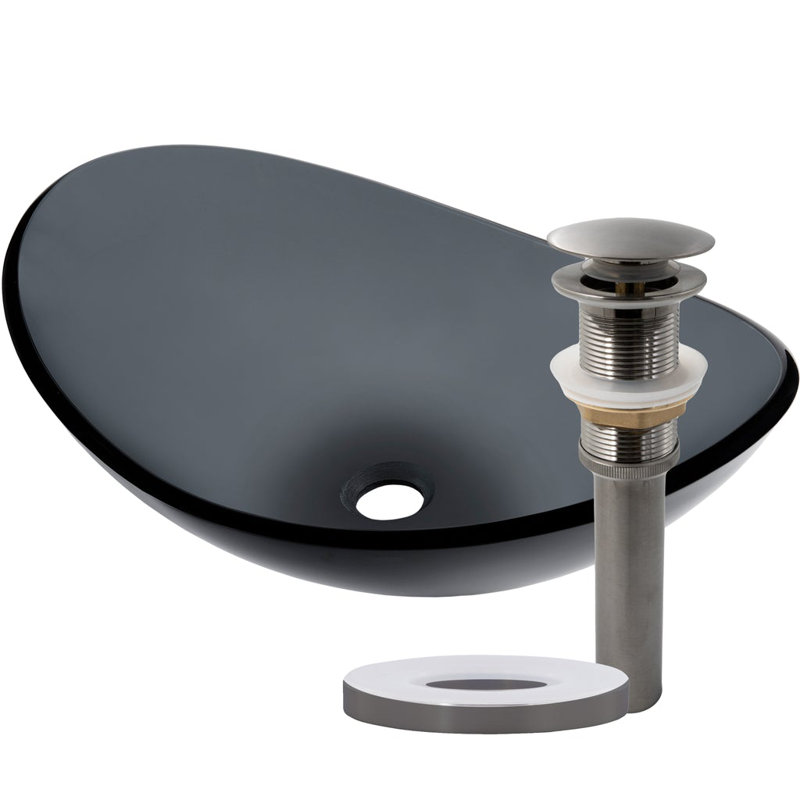 Novatto 13.5'' Glass Oval Bathroom Sink, Gray, Gray