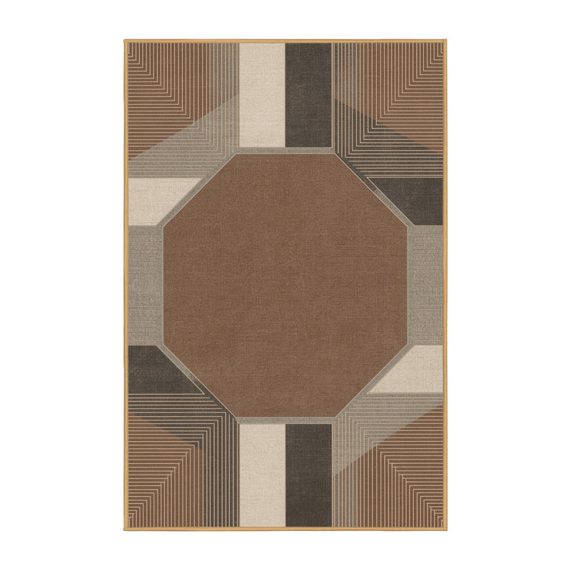 Soft Plush Eakes Classic Geometric Shapes Area Rug in Brown – LightBrown Binding, 5x8