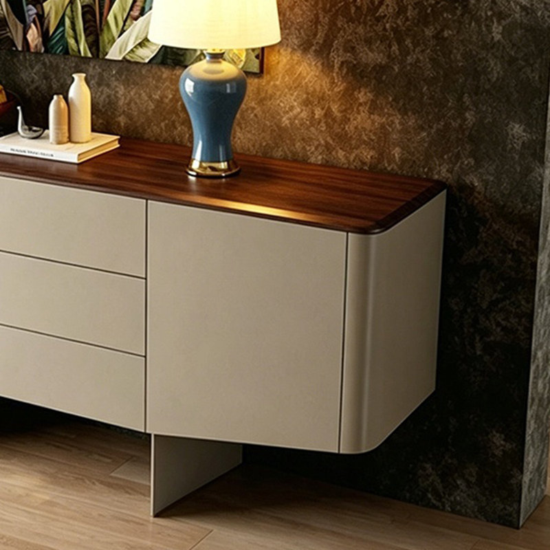 Armoire d'appoint de style italien de luxe, 35.43" H x 78.74" W x 17.72" D, Beige/Walnut