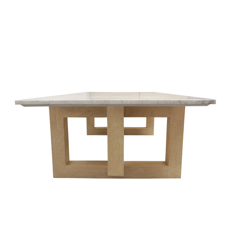 Table basse Justice avec base en pierre naturelle et plateau en marbre Justice, Blanc/Ivoire