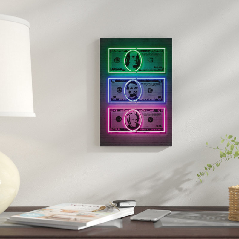 «Dollars», impression sur toile, H 48 po x l 32 po x P 1,5 po, Toile avec cadre noir, Pas de tapis