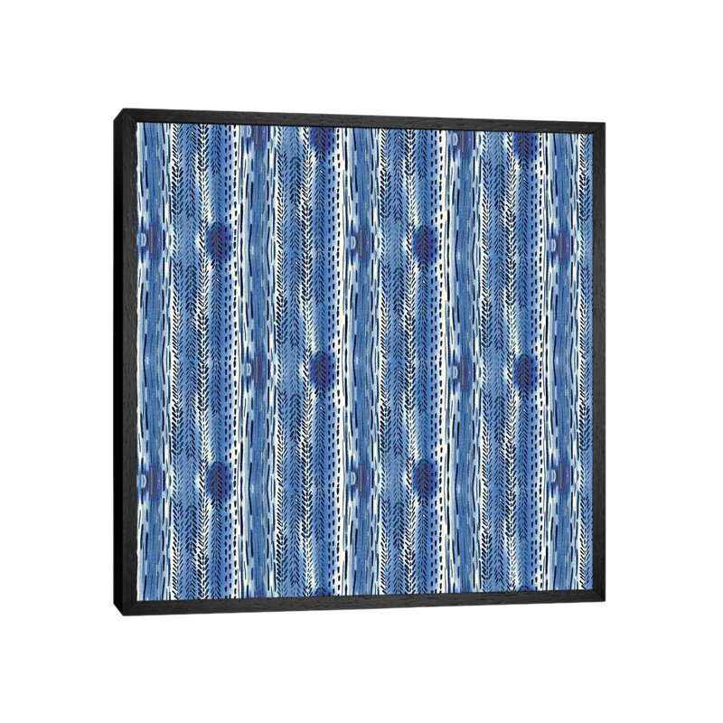 Blue Indigo Stripes by Stephanie Ryan - Painting on Canvas, 66.04cm H x 66.04cm W x 3.81cm D, Black Floater Framed