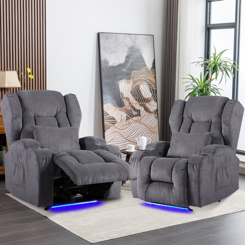 Upholstered Power Reclining Home Theater Seat with Cup Holder