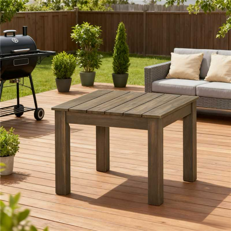 Table d'appoint d'extérieur en bois d'acacia Minimalist, Gris