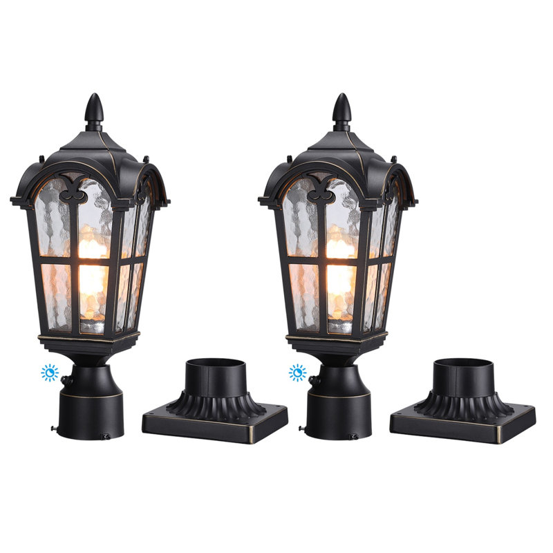 Lanterne de poteau d'extérieur Dusk To Dawn, lampadaire extérieur en verre Water Ripple, base E26, noir