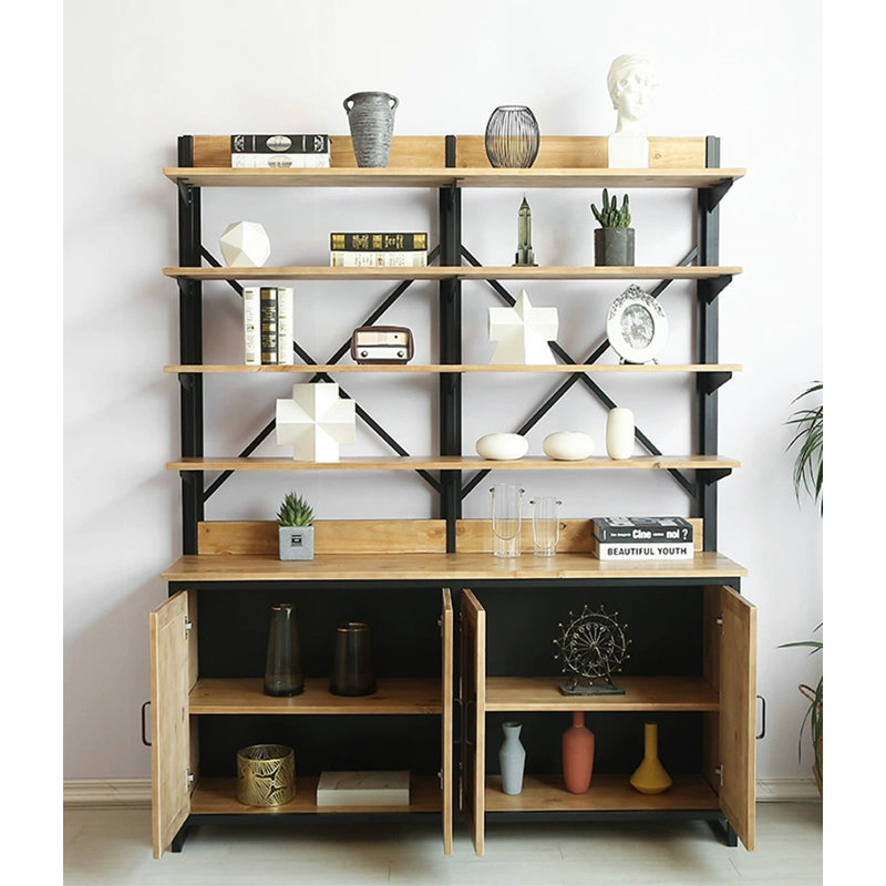 Minimalist Farmhouse Tall Bookcase with X-Brace Frame, (5 Shelves) 78.74"H x 59.06"W x 15.75"D.