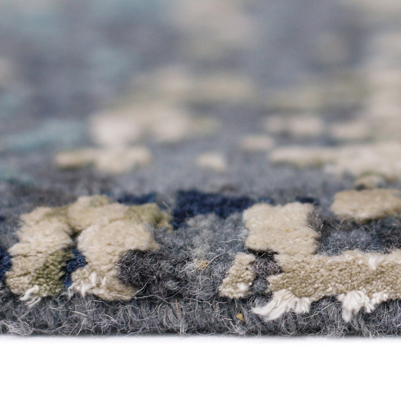 Tapis abstrait gris noué à la main Annastaziah, Rectangle 8 pi x 10 pi