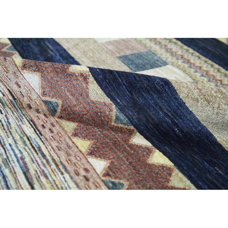 Tapis brun / beige / bleu sarcelle noué à la main de haute qualité