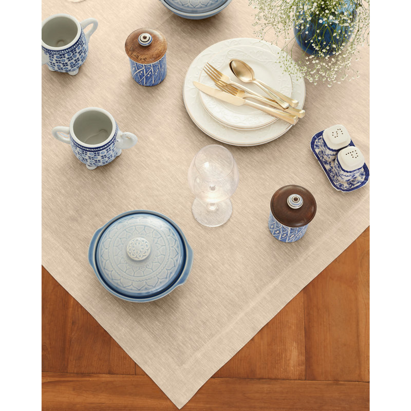 100% Pure Linen Table Throw - Athena, Champagne Beige