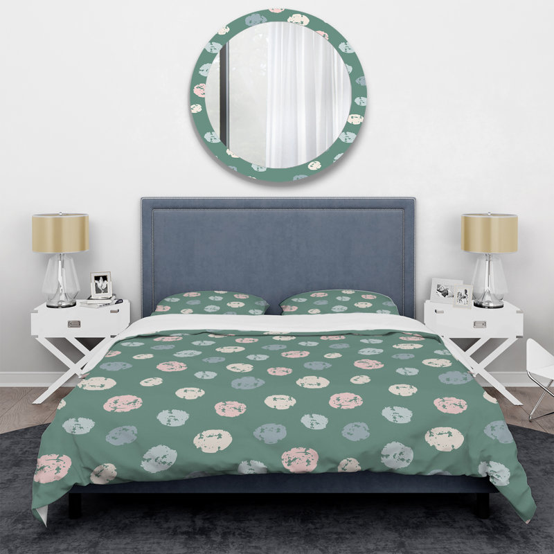 Ensemble de housse de couette en microfibre crème / vert 3 pièces Cream Circle Pattern