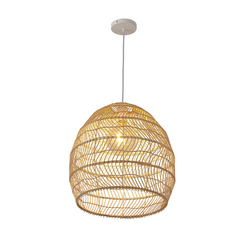 17 Inch 1-Light Natural Rattan Pendant Light