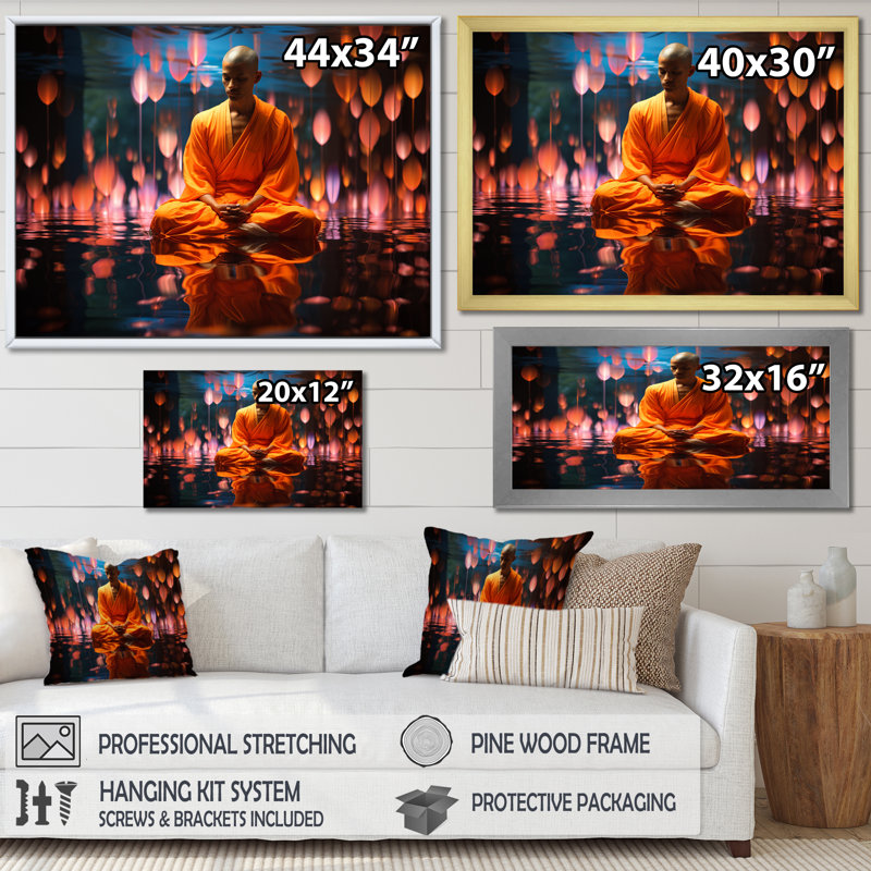 Vipassana Insight Meditation sur impression sur toile, H 24 po x l 32 po x P 1 po, Cadre flottant doré