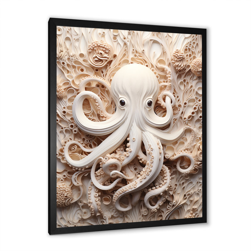 «Marine Life Octopus Magic Animals I», reproduction sur toile, Cadre simple noir, H 40 po x l 30 po x P 1,5 po