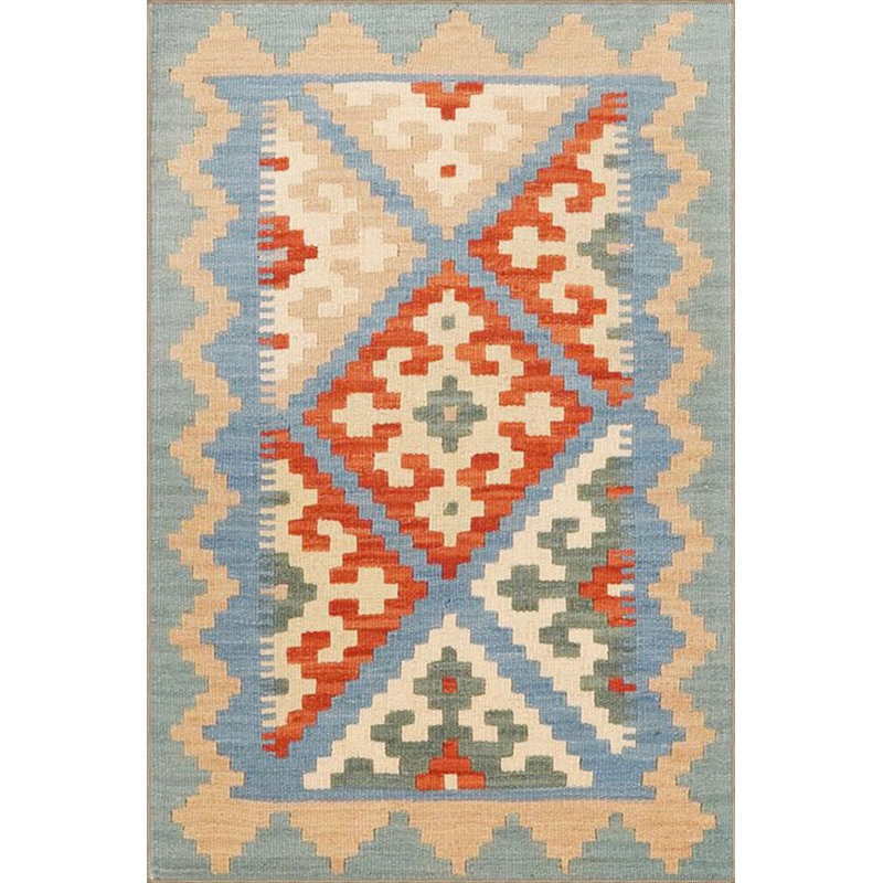 Tapis tissé traditionnel lavable à la machine en croix bleu clair, Sous-tapis rond 3 pi 3 po inclus