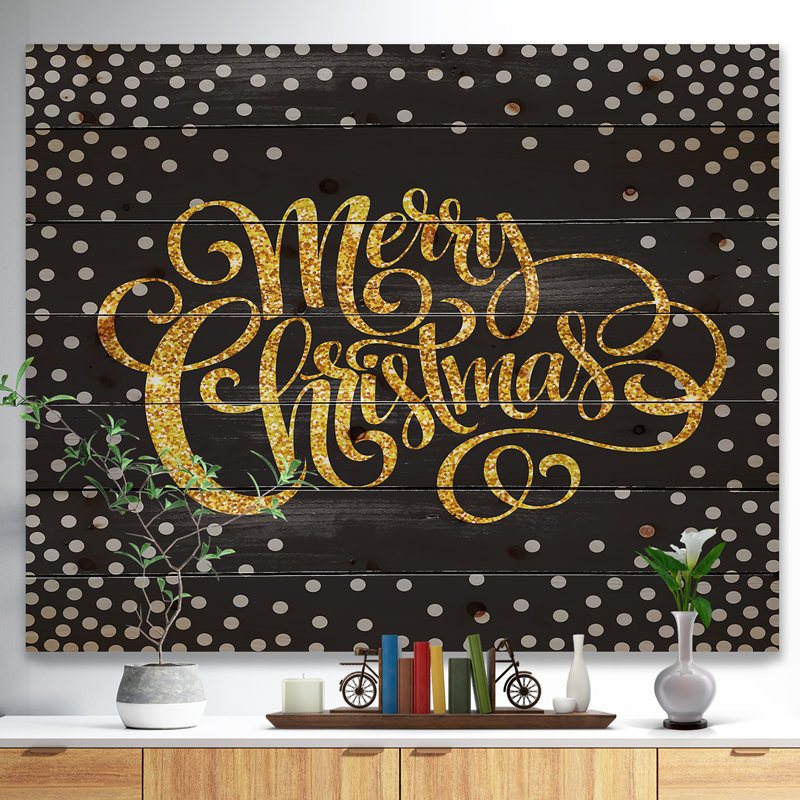 Manuscrit joyeux Noël avec flocons de neige-impression d’art textuel, H 30 po x l 40 po x P 1,5 po, Bois