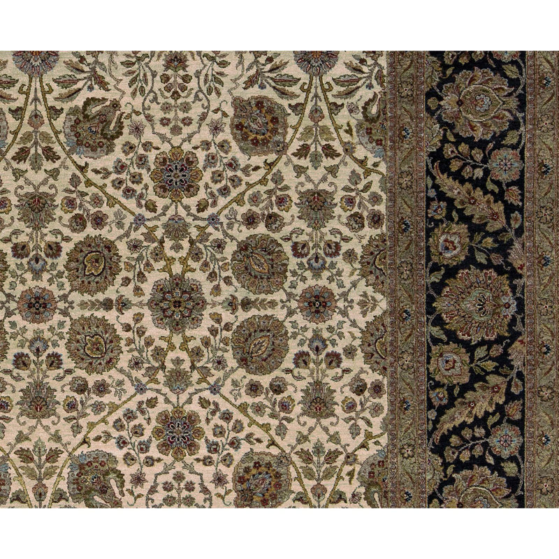 Tapis ivoire et noir noué à la main de haute qualité