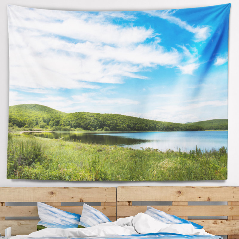 Tapisserie en polyester de la plage de l’océan de côte pacifique avec accessoires suspendus inclus, H 78 po x l 92 po