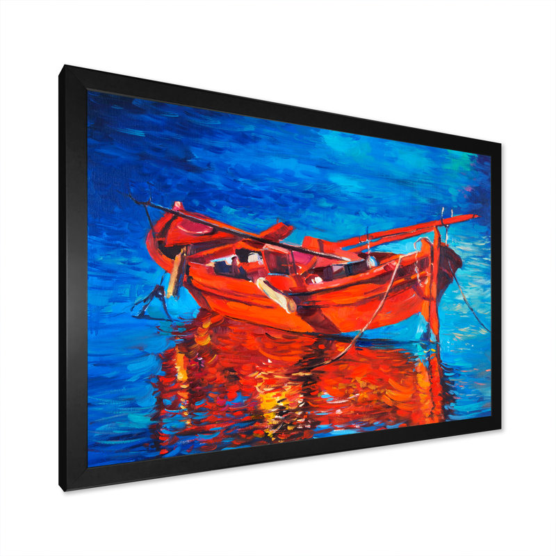 " Boats In Sea Painting V ", Black Picture Frame, 8" H x 12" W x 1" D