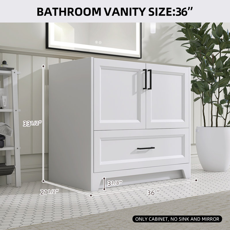 Base de meuble-lavabo simple en bois massif de 36 po seulement, Blanc