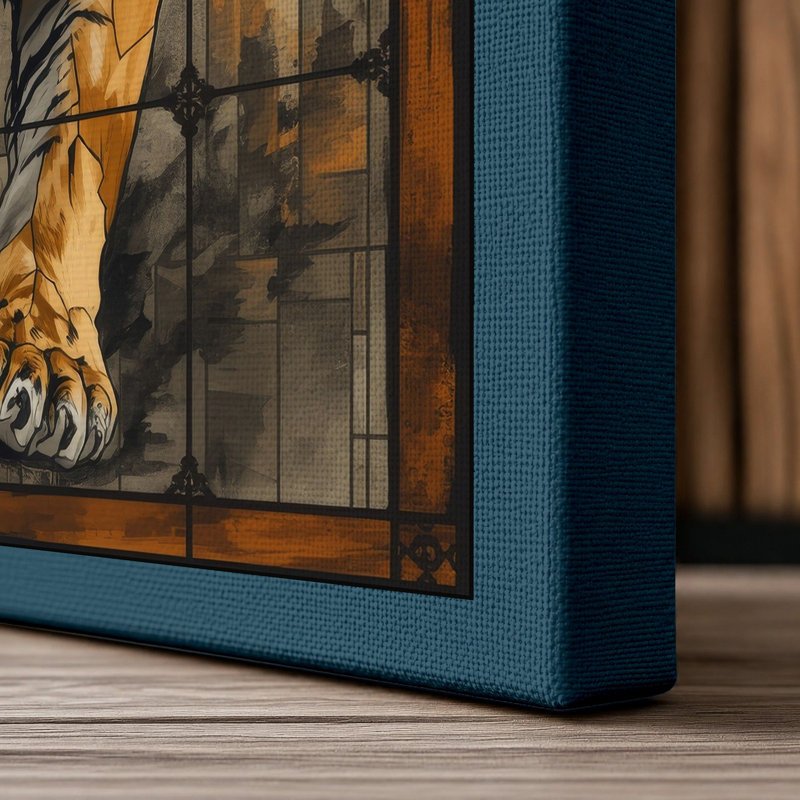 Tiger in Geometry Modern - Wrapped Canvas, 18x12 - 45.7 x 30.5 cm, Teal Border