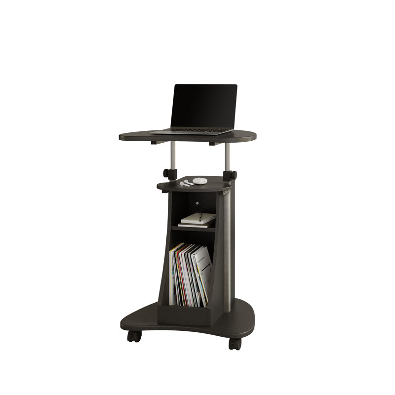 Techni Mobili Sit-to-Stand Rolling Adjustable Height Laptop Cart With Storage,, Black Graphite