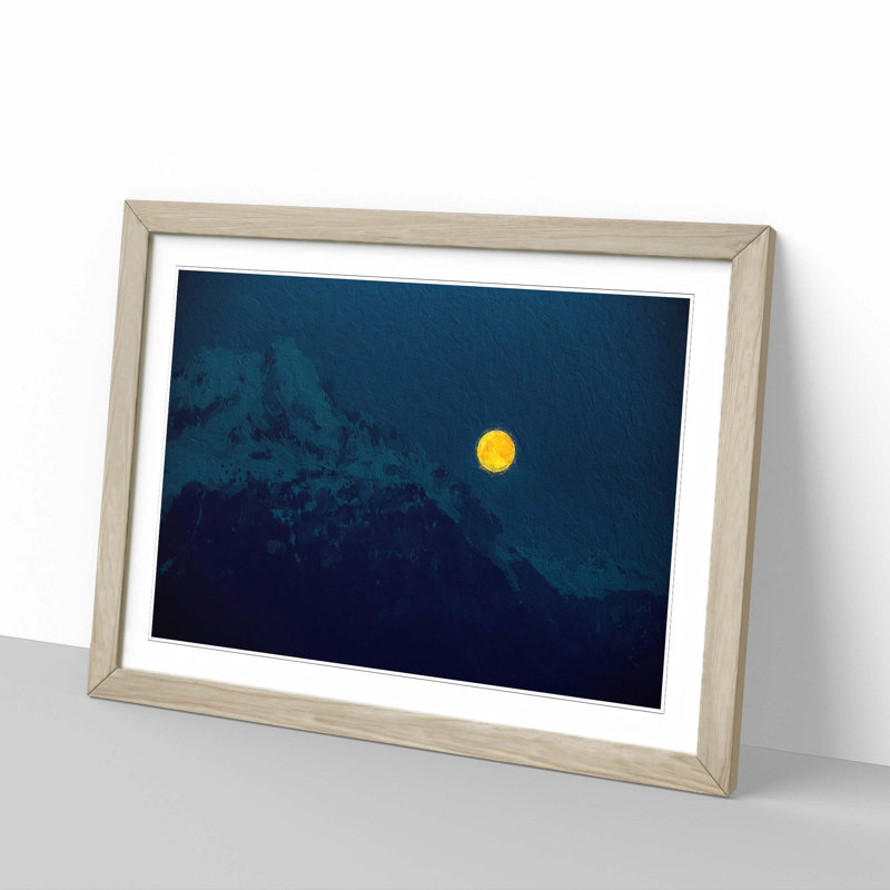 Yellow Moon over the Mountain - Picture Frame Painting Print, 36cm H x 48cm W x 2cm D, Oak Framed
