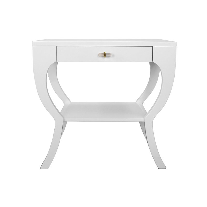 Sonya Glossy White Lacquered Wood End Table with Acrylic Hardware