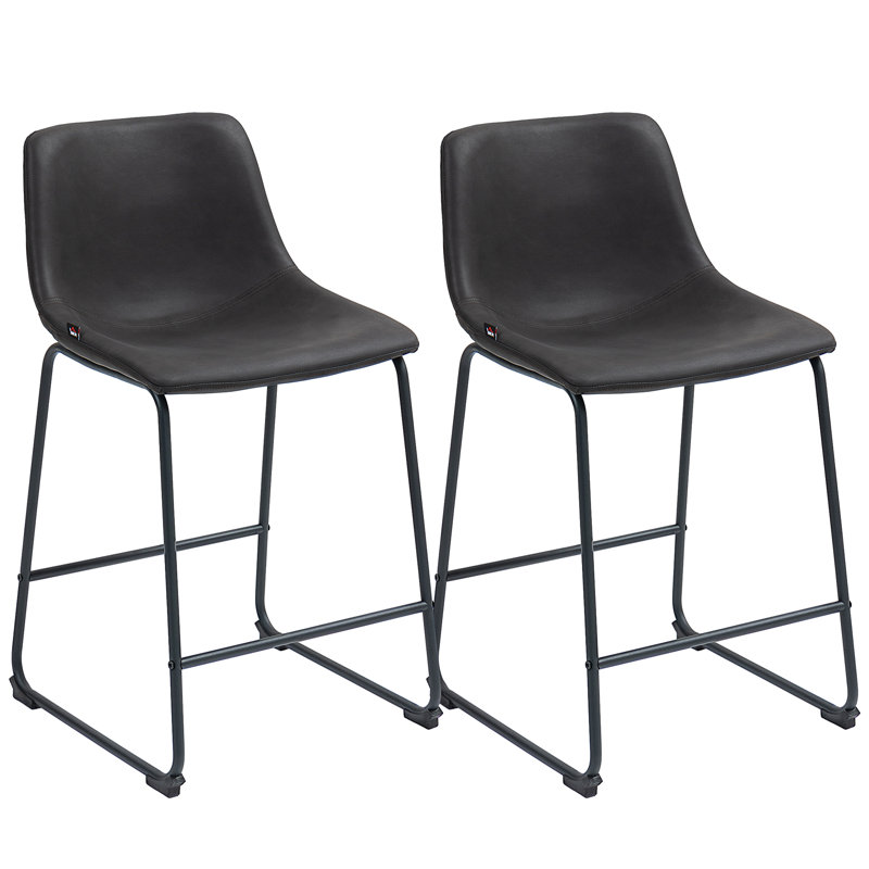 Ensemble de 2 tabourets de bar à hauteur de comptoir avec dossier, Noir, noir, noir, noir