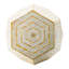 Tabouret hexagonal à capes mesurant 18 x 18 x 21 pouces, mélange de couleurs crème et jaune, accent incrusté, motifs de losanges, servant de table d'appoint ou de tons, détails, formes, employés