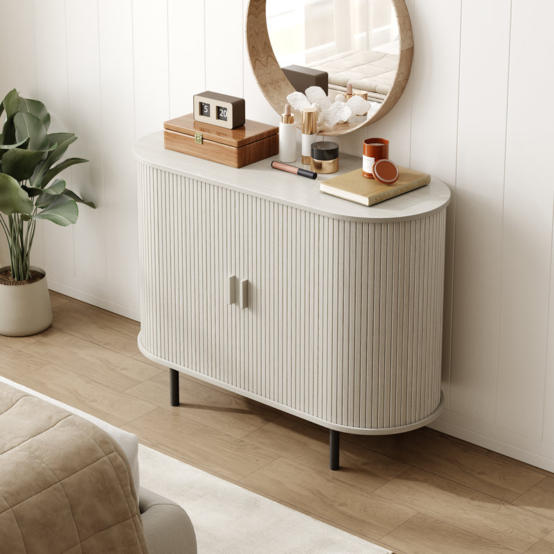 Buffet en bois Jamyia avec 2 portes et tablettes réglables , Blanc, H 29,5 po x l 39,3 po x P 15,7 po