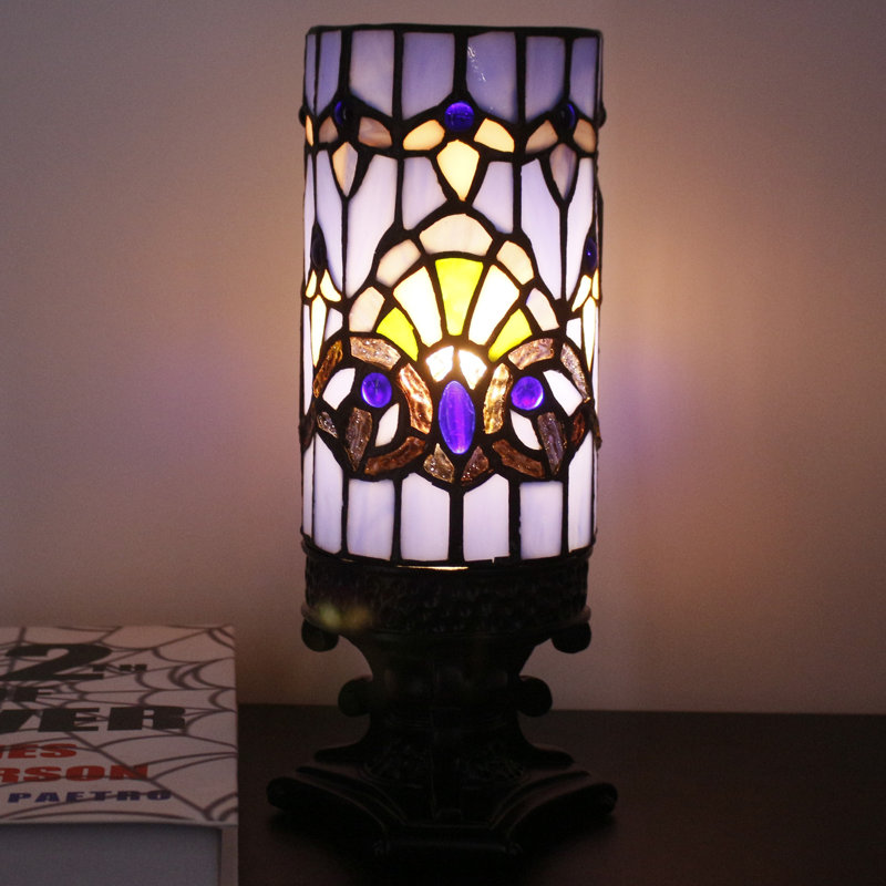 Small Tiffany Table Lamp Blue Baroque Style Mini Stained Glass Desk Lamp 4X10 INCH