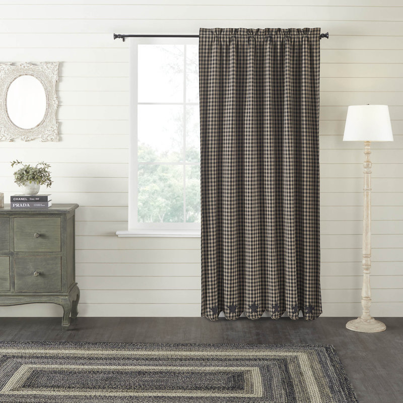  Annie Buffalo Check 100% Cotton Curtain, 50" W x 84" L, Black