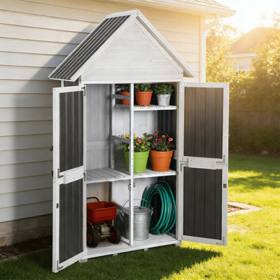 Outdoor Storage Shed With Double Doors - Heavy-duty Metal Frame Garden Cabinet, Removable Shelves, Large Capacity Weatherproof Design For Backyard Garden Patio Lawn（white/black）