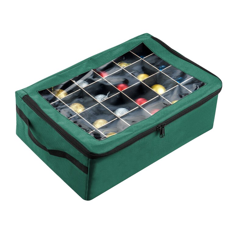 Ornament Storage Box - Zippered Lid Organizer with 48 Individual Compartments and Dividers The Twillery Co. Color: Green